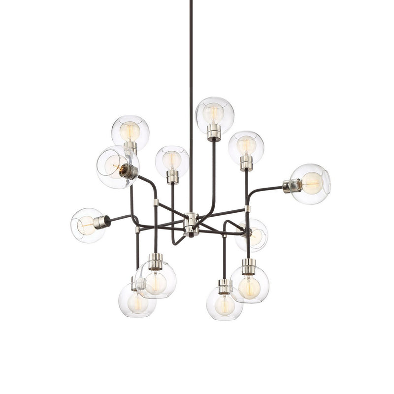 Zeev Lighting CD10223-12-PN+MBK 12 Light Chandelier, Polished Nickel