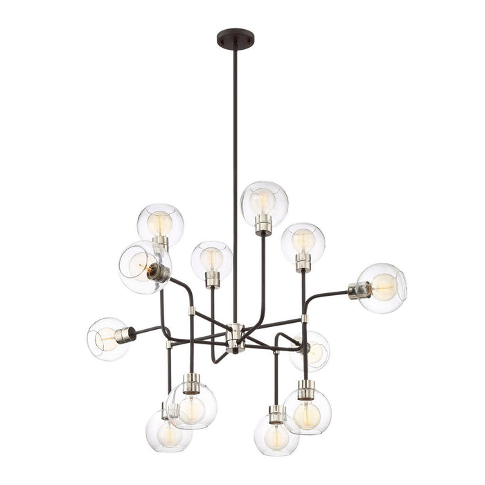 Zeev Lighting CD10223-12-PN+MBK 12 Light Chandelier, Polished Nickel