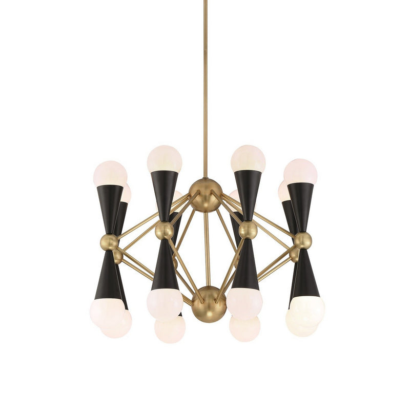 Zeev Lighting CD10299-16-AGB+MBK 16 Light Chandelier, Aged Brass