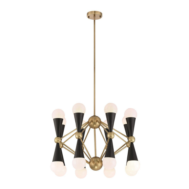 Zeev Lighting CD10299-16-AGB+MBK 16 Light Chandelier, Aged Brass