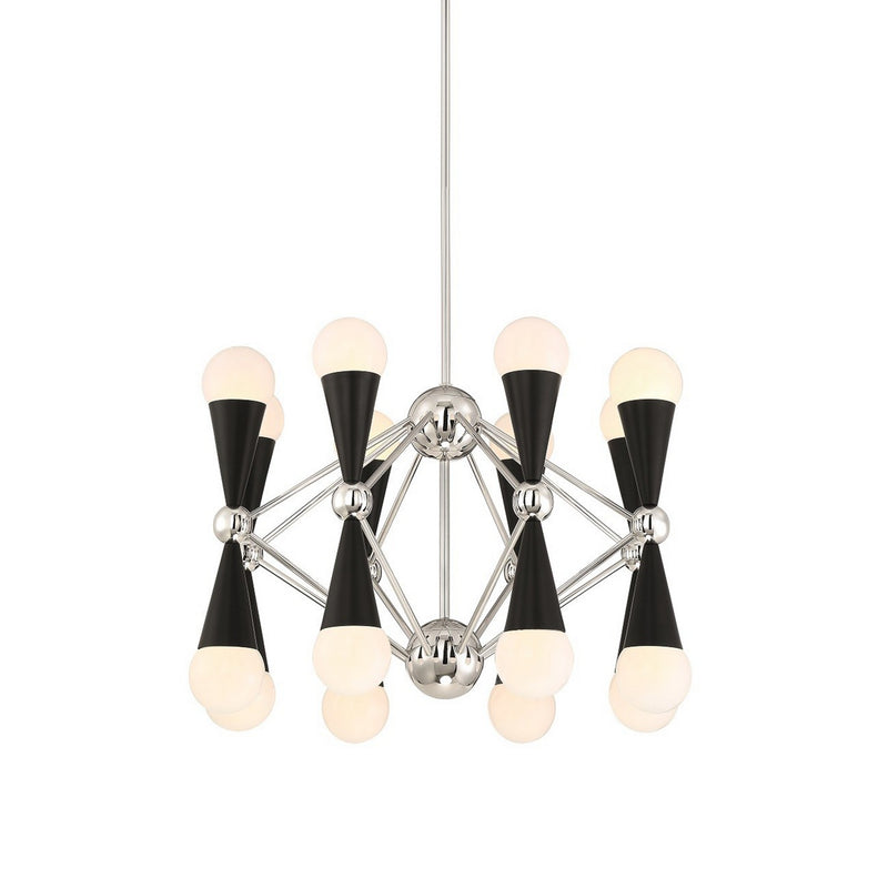 Zeev Lighting CD10300-16-PN+MBK 16 Light Chandelier, Polished Nickel