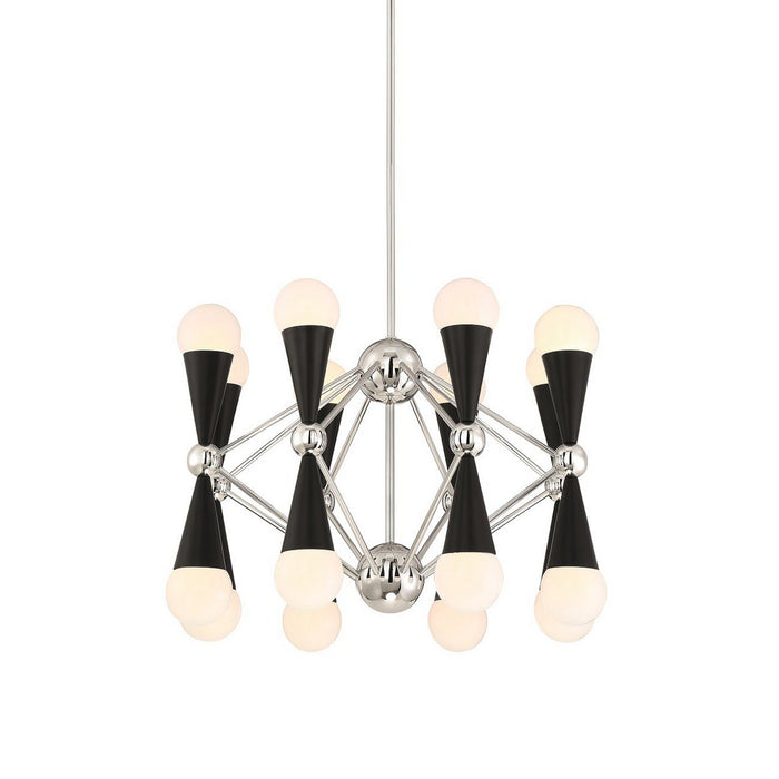 Zeev Lighting CD10300-16-PN+MBK 16 Light Chandelier, Polished Nickel