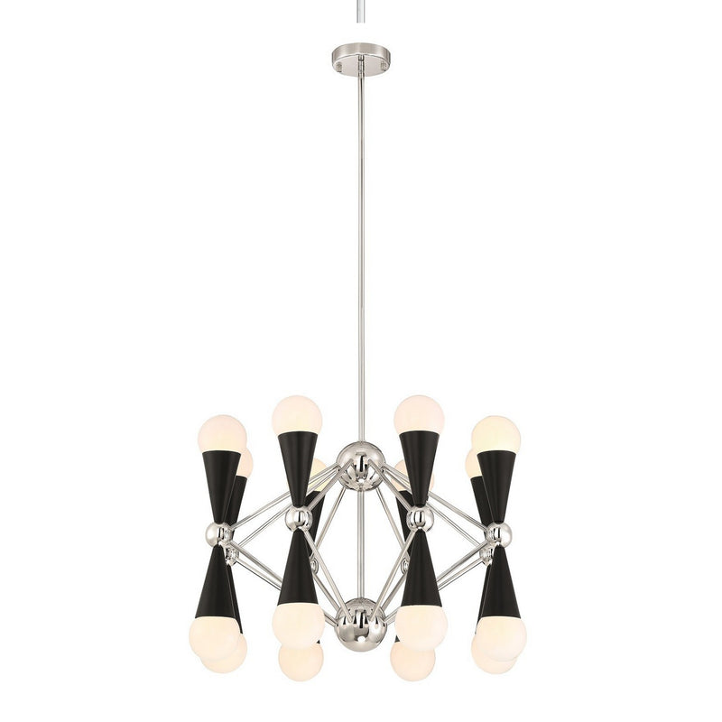 Zeev Lighting CD10300-16-PN+MBK 16 Light Chandelier, Polished Nickel