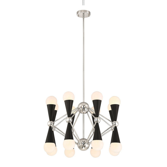 Zeev Lighting CD10300-16-PN+MBK 16 Light Chandelier, Polished Nickel