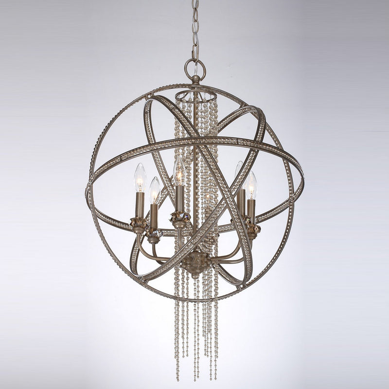 Zeev Lighting P30012-6-SL-B Six Light Pendant, Silver Leaf Burnished
