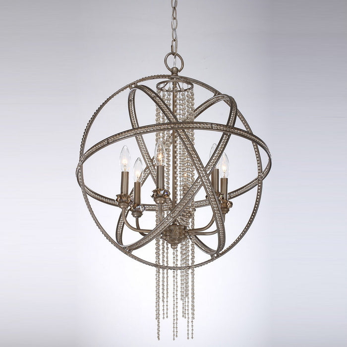 Zeev Lighting P30012-6-SL-B Six Light Pendant, Silver Leaf Burnished
