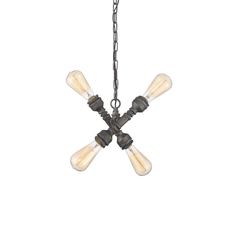 Zeev Lighting P30075-4-AI Four Light Pendant, Aged Iron