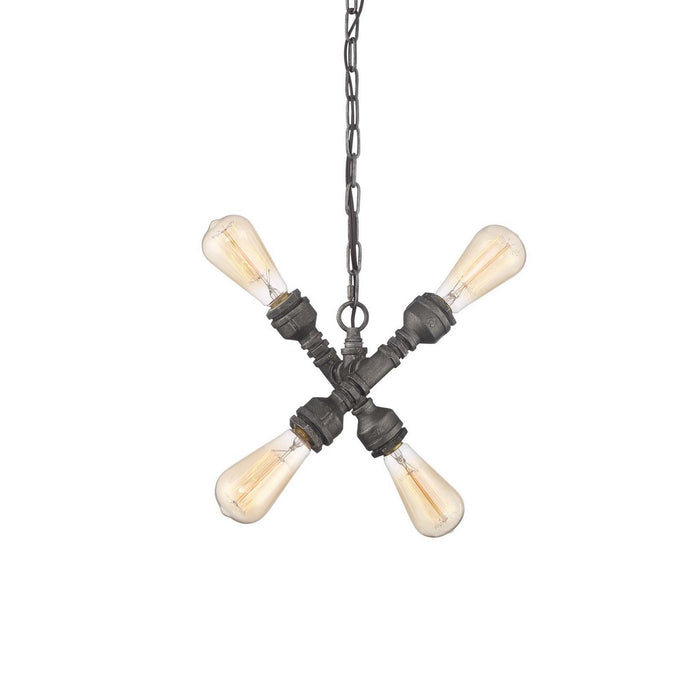 Zeev Lighting P30075-4-AI Four Light Pendant, Aged Iron
