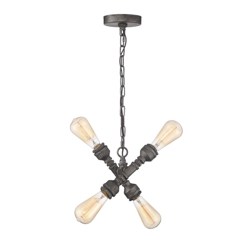 Zeev Lighting P30075-4-AI Four Light Pendant, Aged Iron