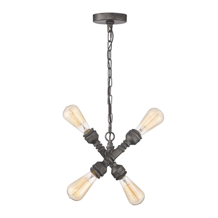 Zeev Lighting P30075-4-AI Four Light Pendant, Aged Iron