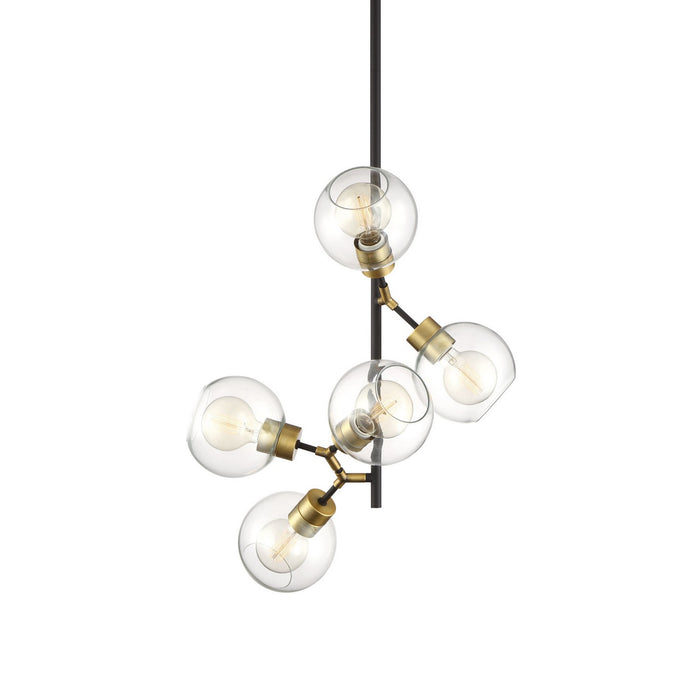 Zeev Lighting P30076-5-PB+MBK Five Light Pendant, Polished Brass