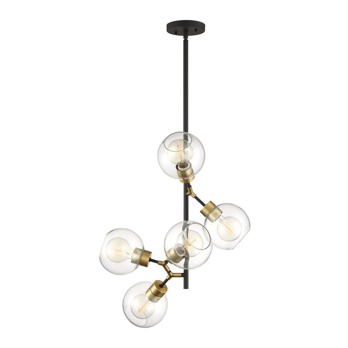 Zeev Lighting P30076-5-PB+MBK Five Light Pendant, Polished Brass