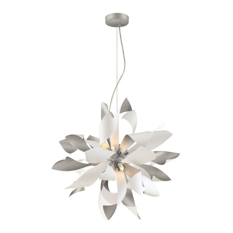 Zeev Lighting P30085-6-S+MW Six Light Pendant, Silver w/Matte White