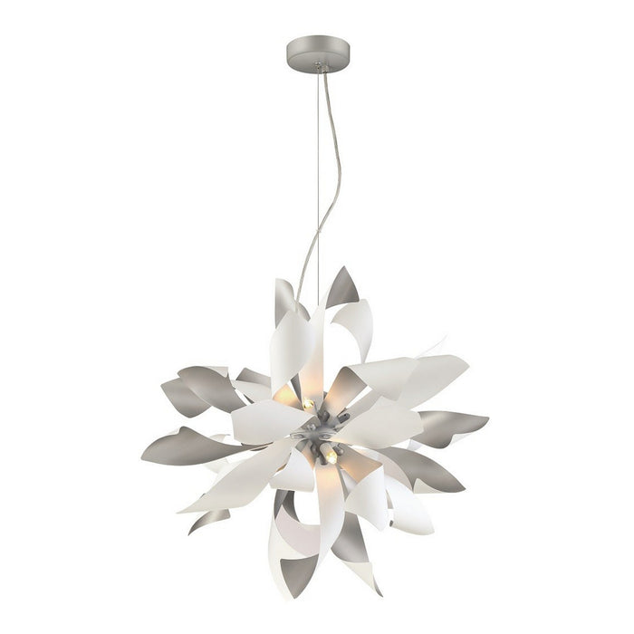 Zeev Lighting P30085-6-S+MW Six Light Pendant, Silver w/Matte White