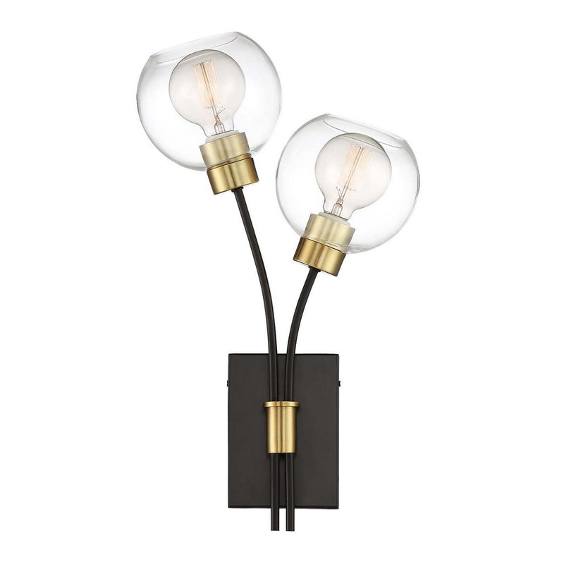 Zeev Lighting WS70029-2-PB+MBK Two Light Wall Sconce, Polished Brass