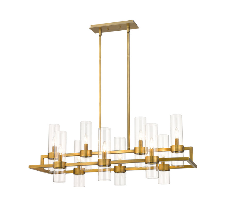 Z-Lite 4008-10RB Ten Light Linear Chandelier, Rubbed Brass
