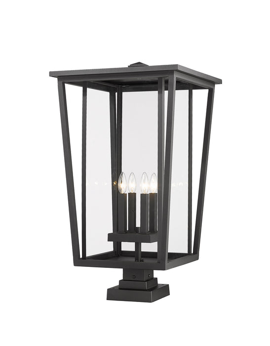 Z-Lite 571PHXXLS-SQPM-BK Four Light Outdoor Pier Mounted Fixture, Black
