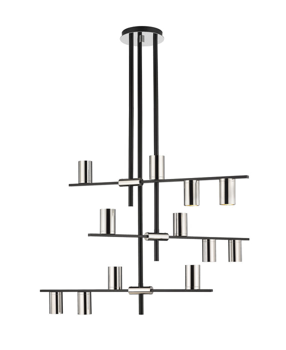 Z-Lite 814-12MB-PN 12 Light Chandelier, Matte Black + Polished Nickel