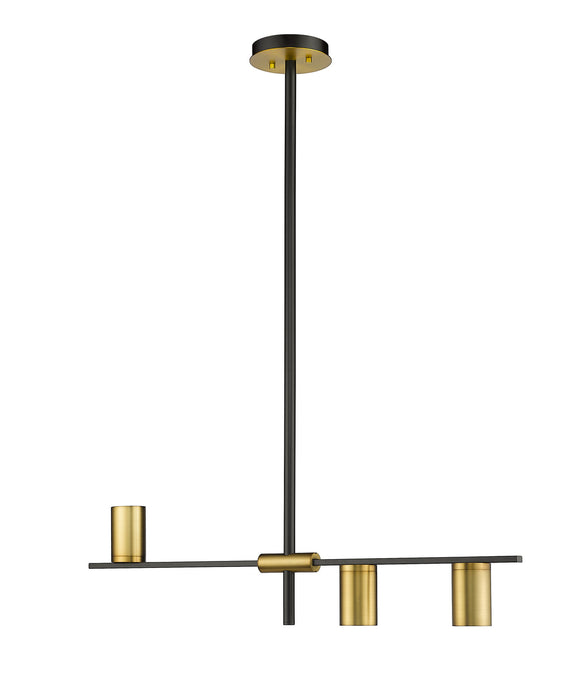 Z-Lite 814-3L-MB-OBR Three Light Linear Chandelier, Matte Black + Olde Brass