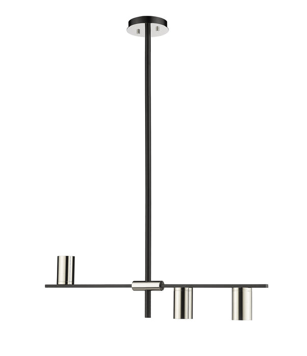 Z-Lite 814-3L-MB-PN Three Light Linear Chandelier, Matte Black + Polished Nickel