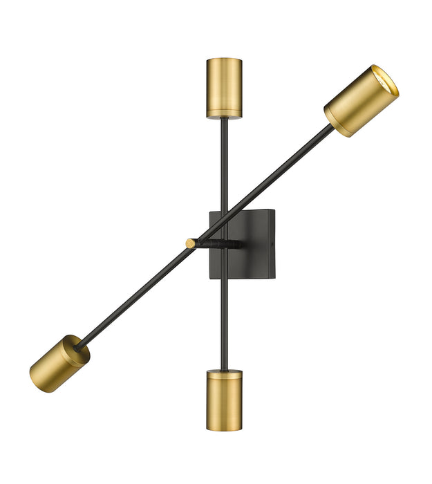 Z-Lite 814-4S-MB-OBR Four Light Wall Sconce, Matte Black + Olde Brass