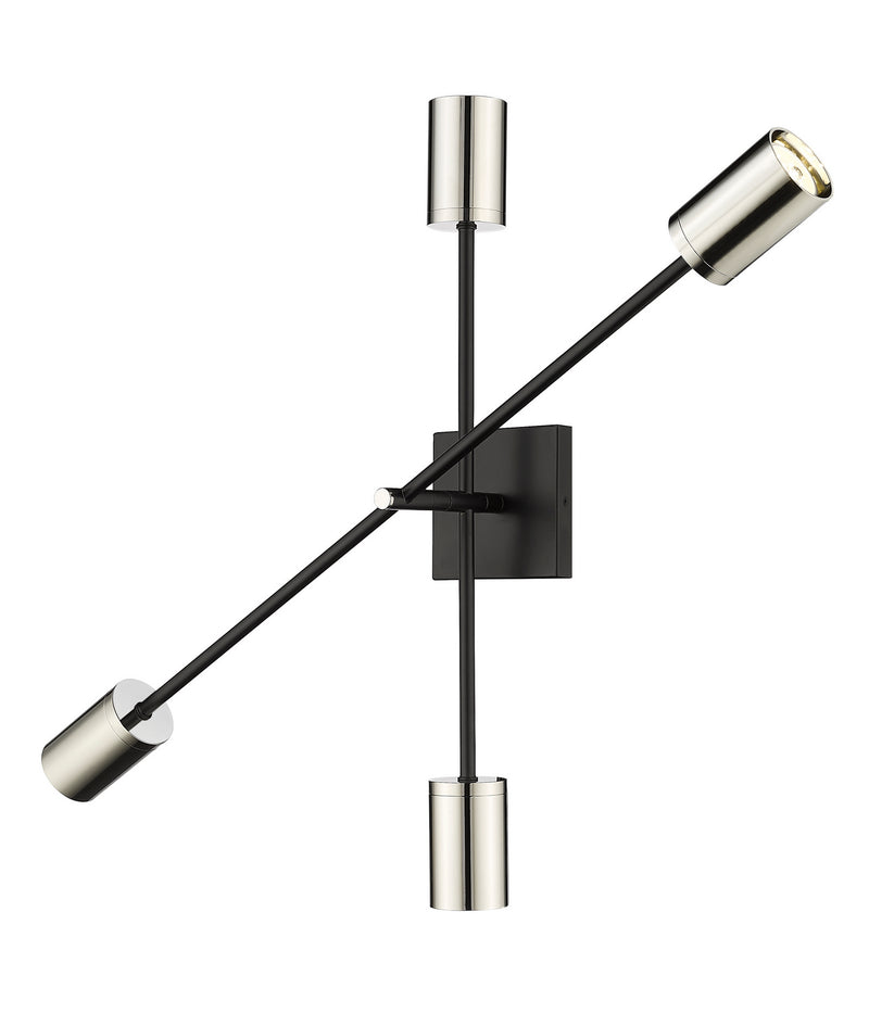 Z-Lite 814-4S-MB-PN Four Light Wall Sconce, Matte Black + Polished Nickel