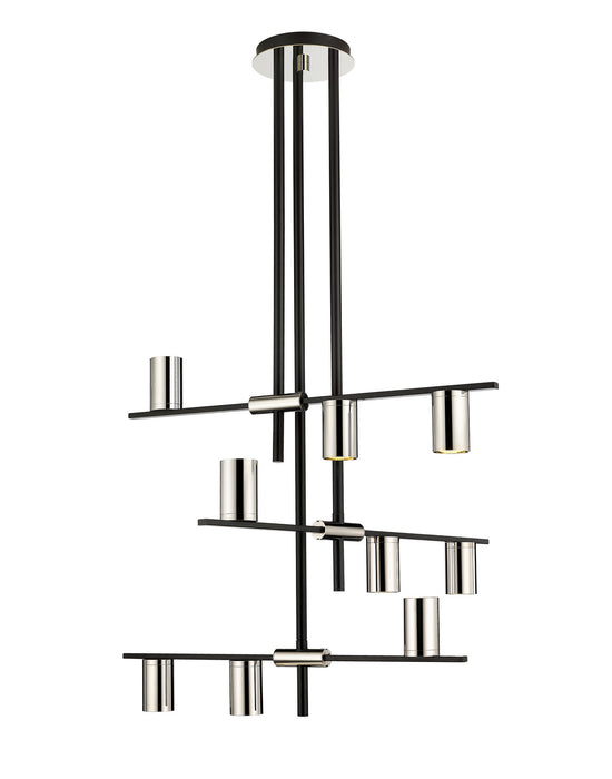 Z-Lite 814-9MB-PN Nine Light Chandelier, Matte Black + Polished Nickel