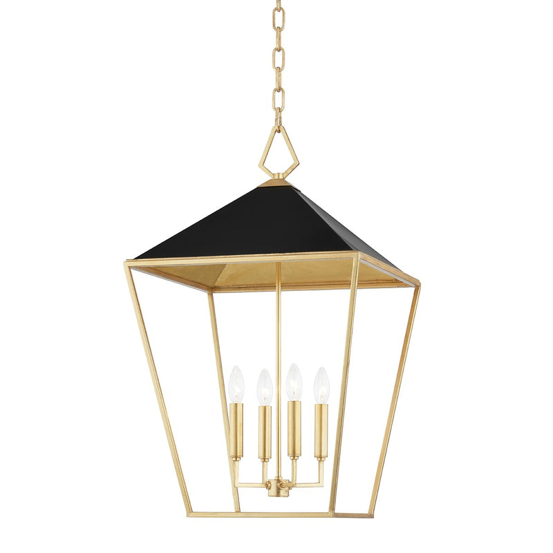 Hudson Valley 5718-GL/BK Four Light Pendant, Gold Leaf/Black