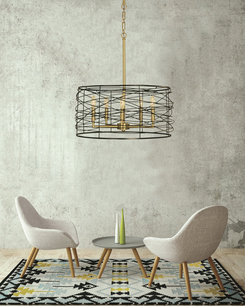 Framburg 5615 BR/MBLACK Five Light Chandelier, Brushed Brass/Matte Black