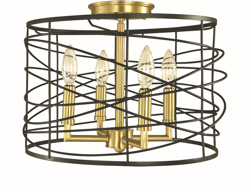 Framburg 5617 BR/MBLACK Four Light Flush/Semi-Flush Mount, Brushed Brass/Matte Black