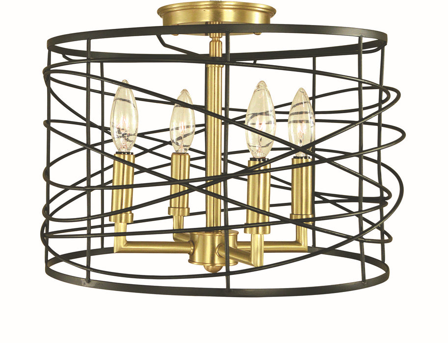 Framburg 5617 BR/MBLACK Four Light Flush/Semi-Flush Mount, Brushed Brass/Matte Black