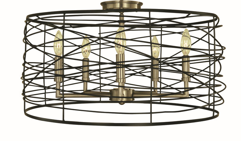 Framburg 5618 BN/MBLACK Five Light Flush/Semi-Flush Mount, Brushed Nickel/Matte Black