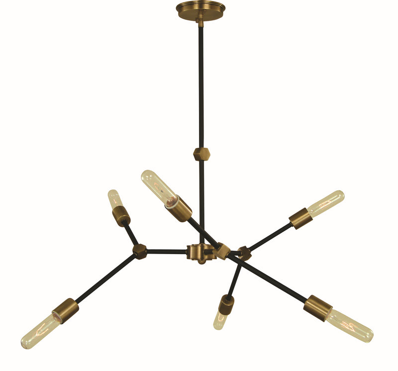 Framburg 5630 AB/MBLACK Six Light Chandelier, Antique Brass/Matte Black