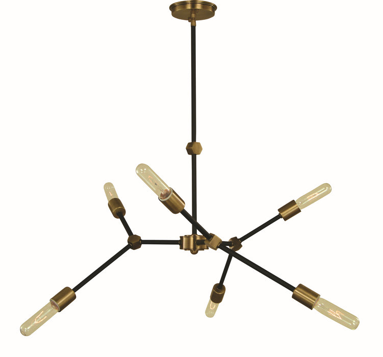 Framburg 5630 AB/MBLACK Six Light Chandelier, Antique Brass/Matte Black