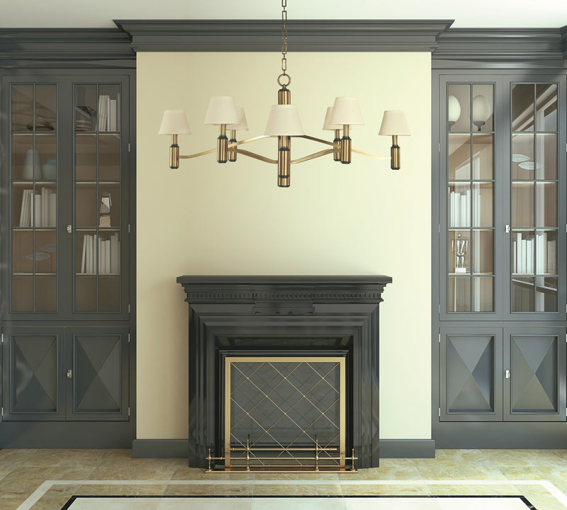 Framburg 5638 AB/MBLACK Eight Light Chandelier, Antique Brass/Matte Black