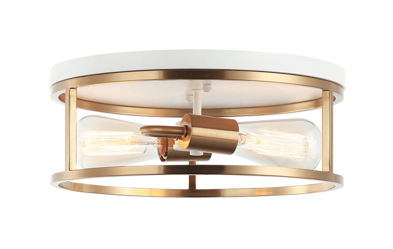 Matteo Lighting M15502WHAG Two Light Flush Mount, White / Aged Gold Brass
