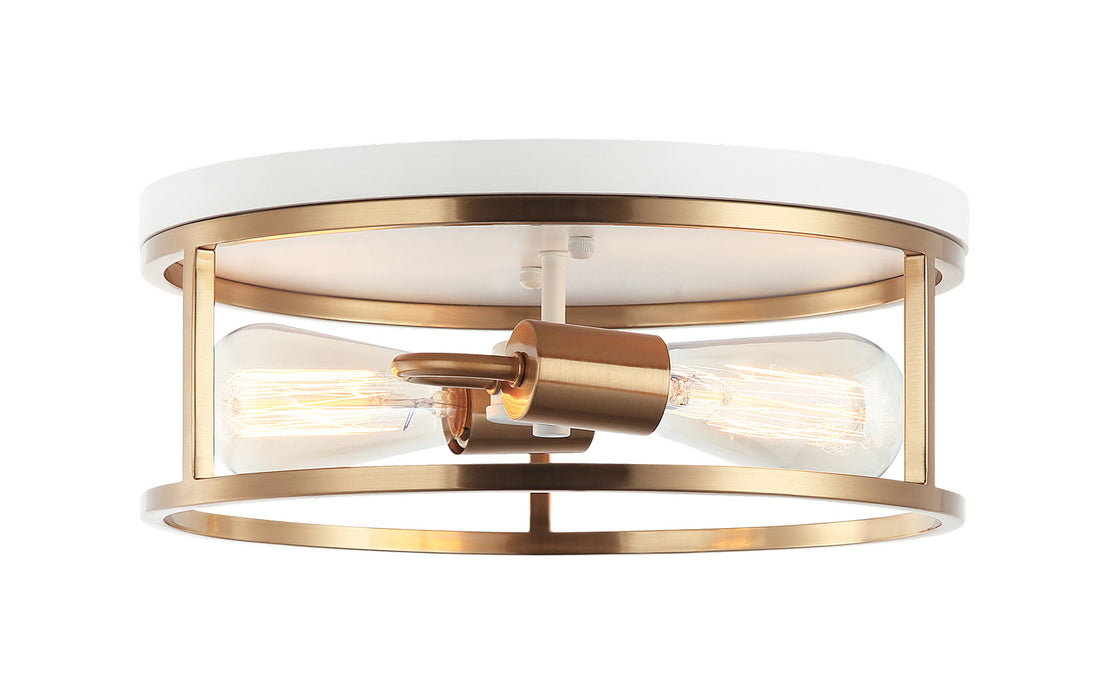 Matteo Lighting M15502WHAG Two Light Flush Mount, White / Aged Gold Brass