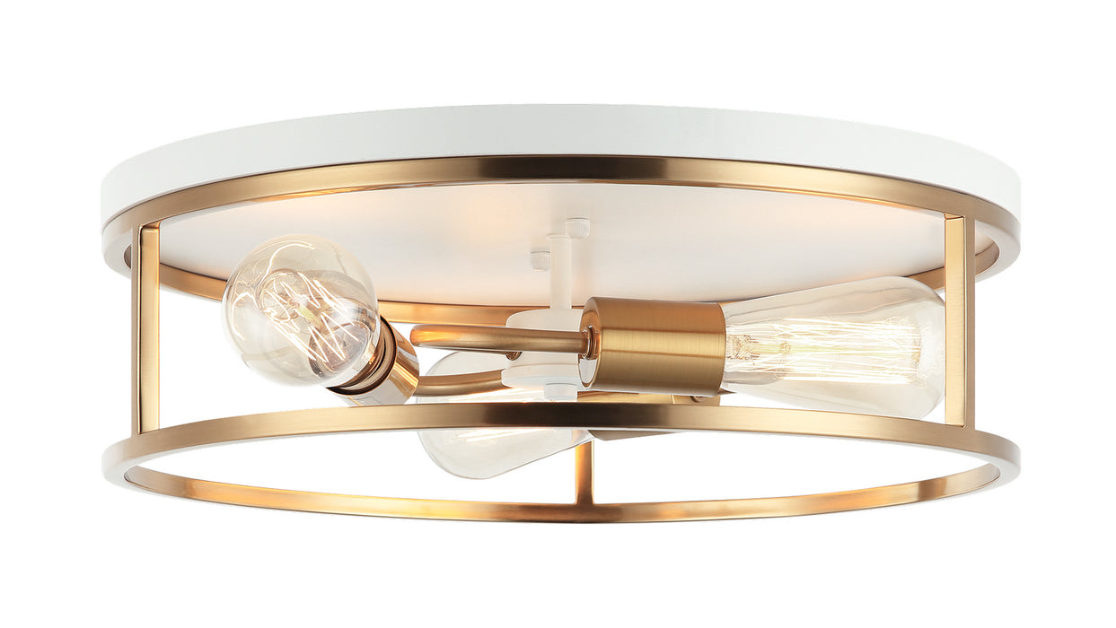 Matteo Lighting M15503WHAG Three Light Flush Mount, White / Aged Gold Brass