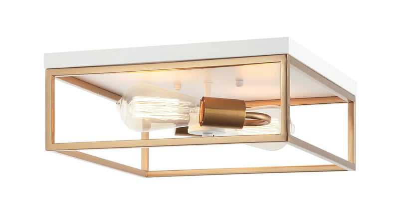 Matteo Lighting M15542WHAG Two Light Flush Mount, White / Aged Gold Brass