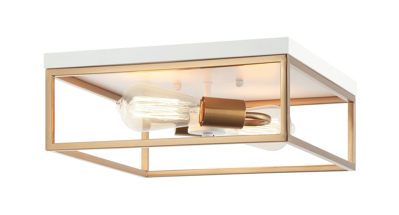 Matteo Lighting M15542WHAG Two Light Flush Mount, White / Aged Gold Brass
