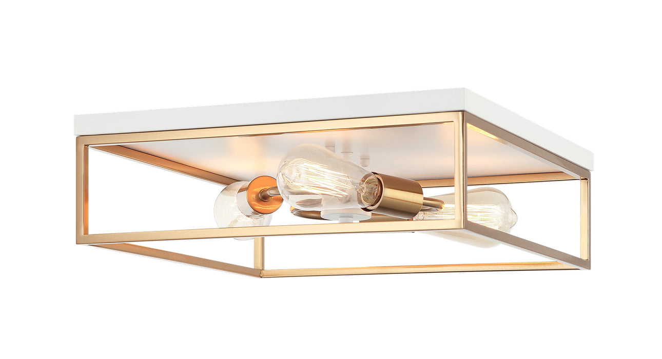 Matteo Lighting M15543WHAG Three Light Flush Mount, White / Aged Gold Brass