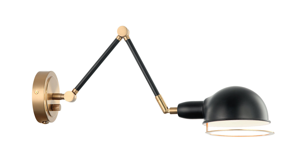 Matteo Lighting S00721AGBK One Light Wall Sconce, Aged Gold Brass / Black