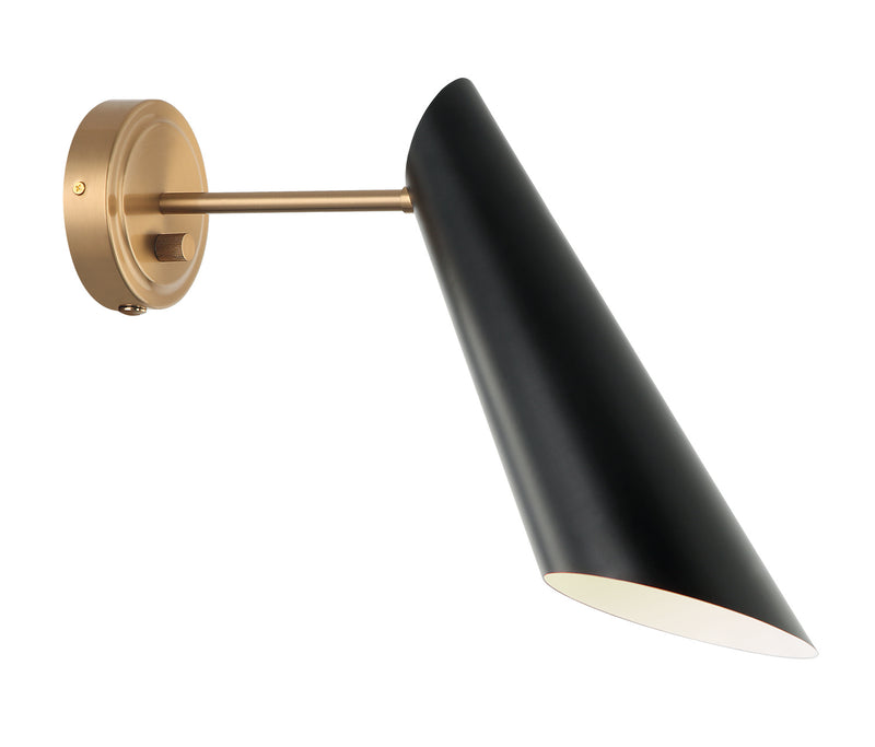 Matteo Lighting S08011AGBK One Light Wall Sconce, Aged Gold Brass / Black