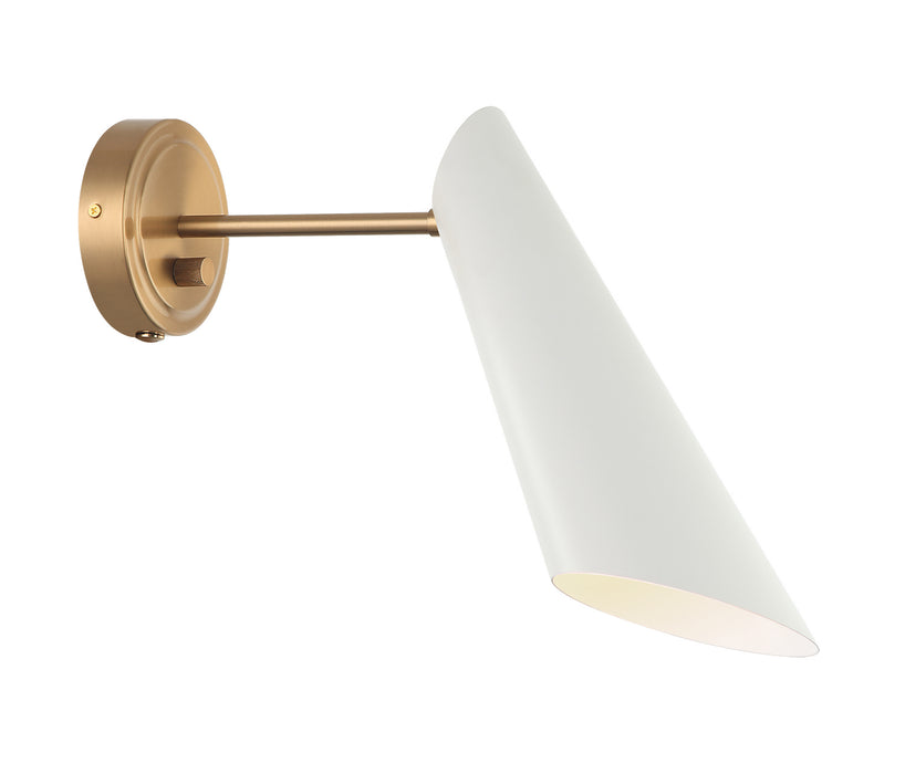 Matteo Lighting S08011AGWH One Light Wall Sconce, Aged Gold Brass / White