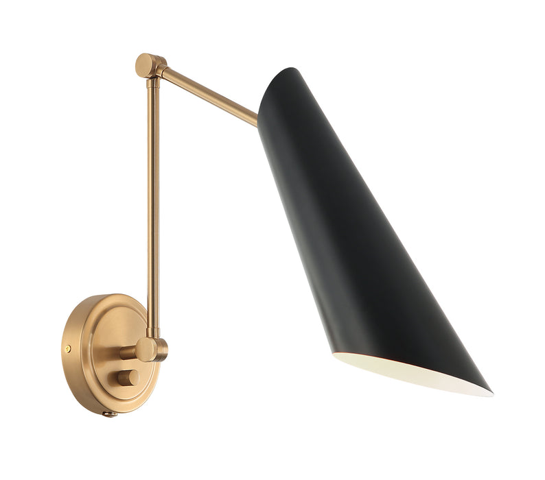 Matteo Lighting S08021AGBK One Light Wall Sconce, Aged Gold Brass / Black