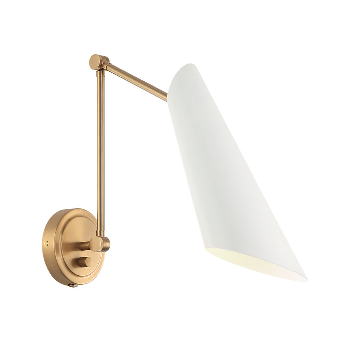 Matteo Lighting S08021AGWH One Light Wall Sconce, Aged Gold Brass / White