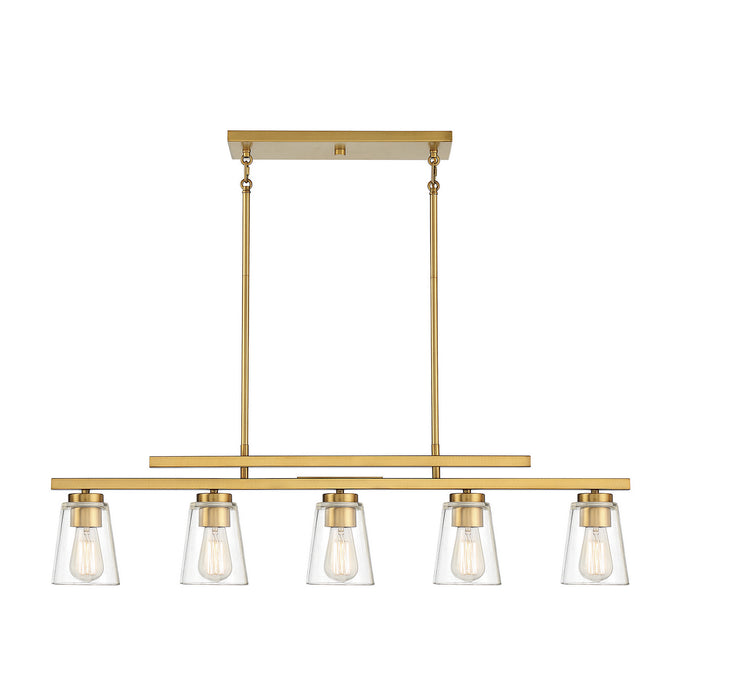 Savoy House 1-1023-5-322 Five Light Linear Chandelier, Warm Brass