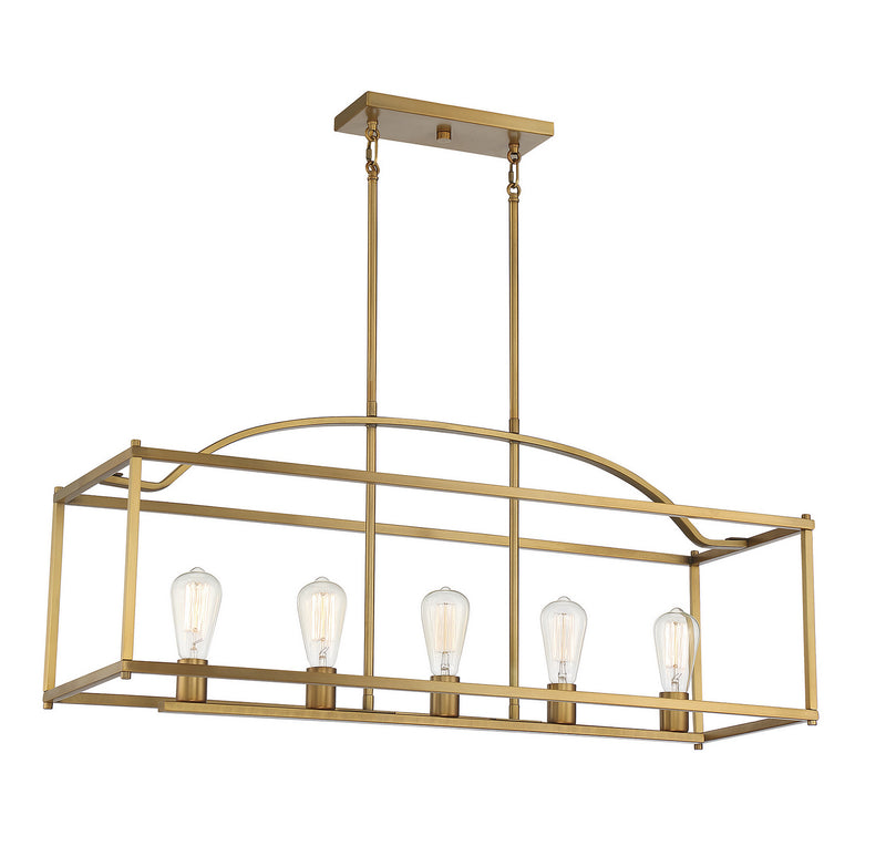 Savoy House 1-190-5-322 Five Light Linear Chandelier, Warm Brass