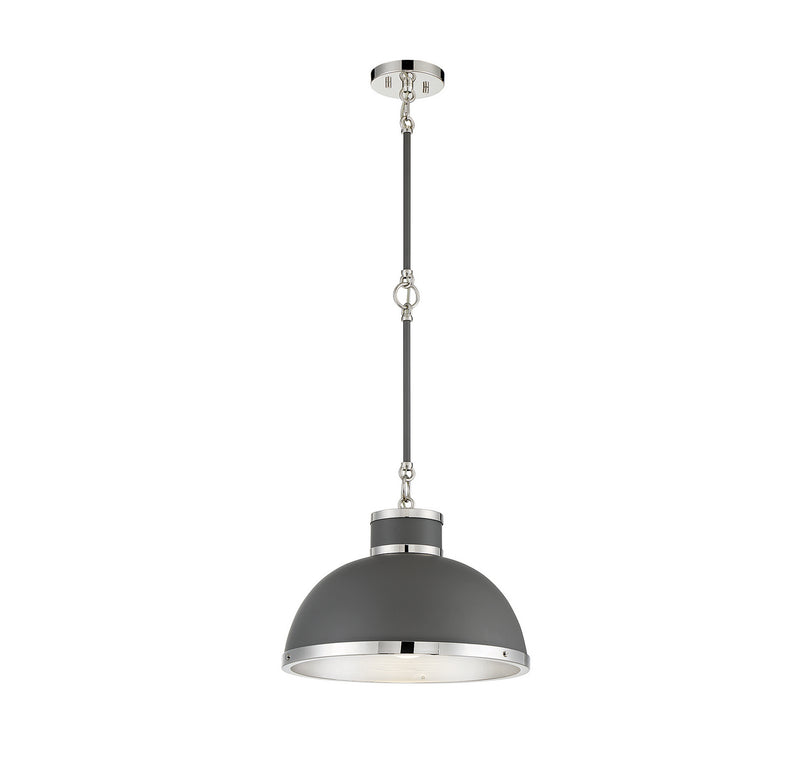 Savoy House 7-8882-1-175 One Light Pendant, Gray with Polished Nickel Accents