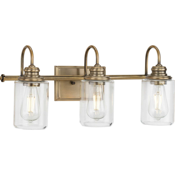 Progress Lighting P300322-163 Three Light Bath Bracket, Vintage Brass